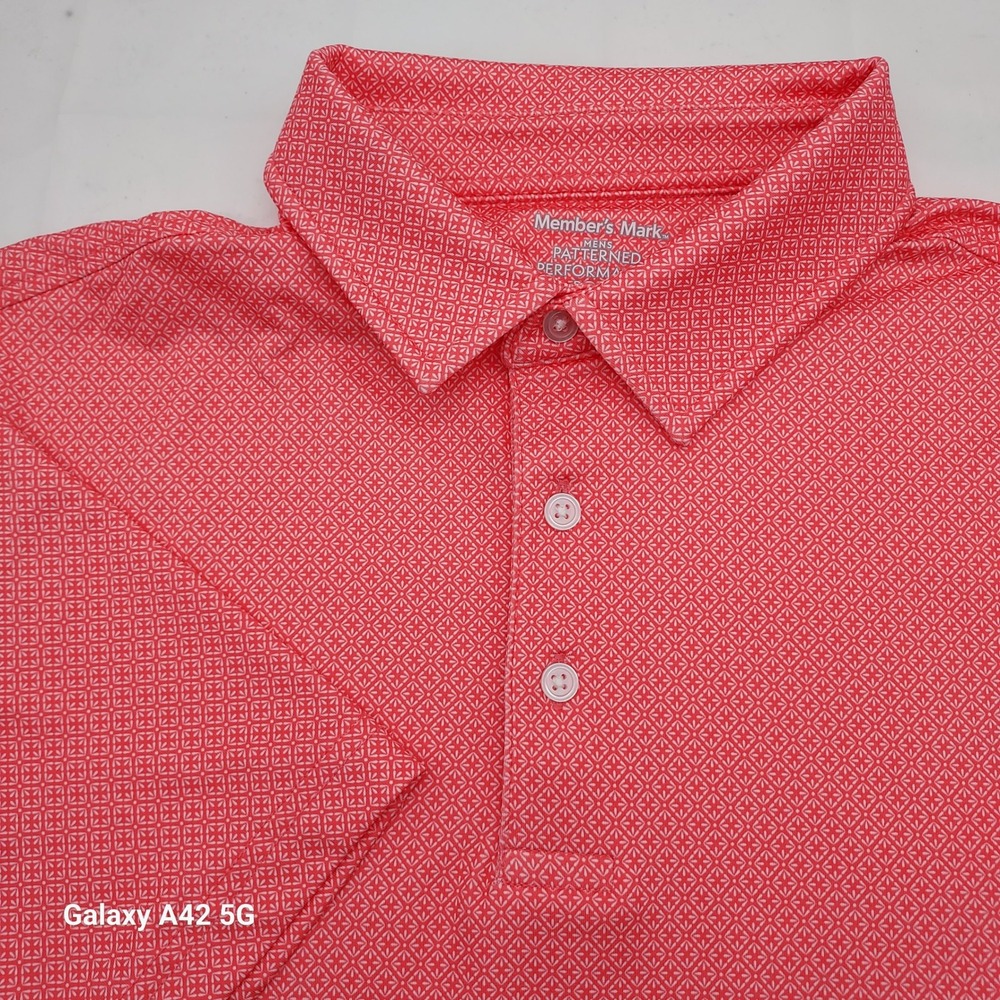 Members‎ Mark Mens Patterned Performance Polo Shirt Pink Geometric Size Small